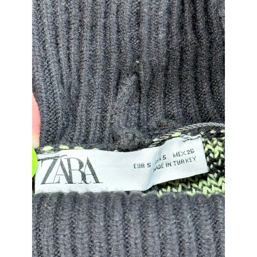 Zara Split Animal Print Turtleneck Neon Green Sweater S - Picture 3 of 7